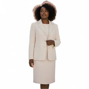 BANANA REPUBLIC 100% Wool Cream Tweed Blazer & Midi Dress Set – Size 14